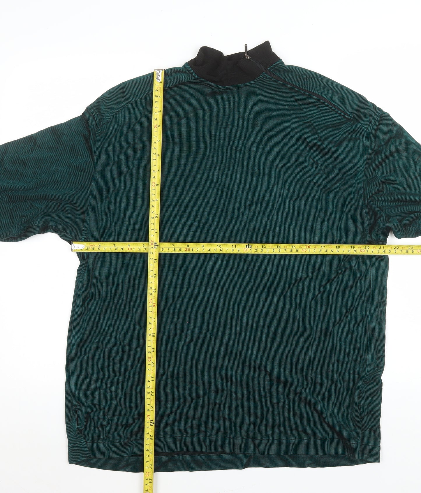 Nogaret Paris Men's Green Ribbed Long Sleeve High Neck Top Size M