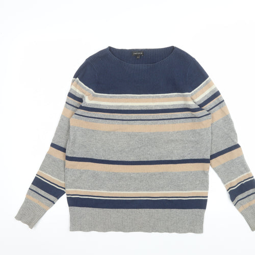 Jaeger Men’s Grey Striped Wool Crew Neck Jumper Size M