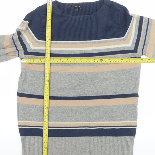 Jaeger Men’s Grey Striped Wool Crew Neck Jumper Size M