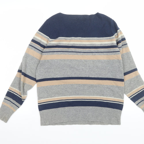 Jaeger Men’s Grey Striped Wool Crew Neck Jumper Size M