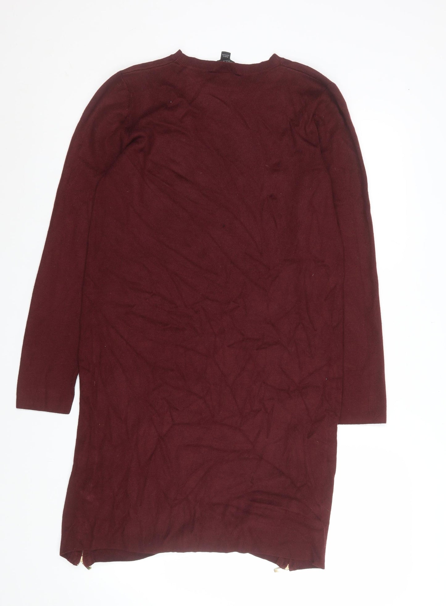 Dorothy Perkins Women's Red Knit Bodycon Dress Size 18 Long Sleeve Zip Detail