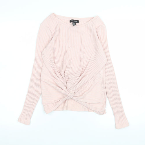 New Look Women’s Pink Long Sleeve Knot Front Ribbed Blouse UK 6