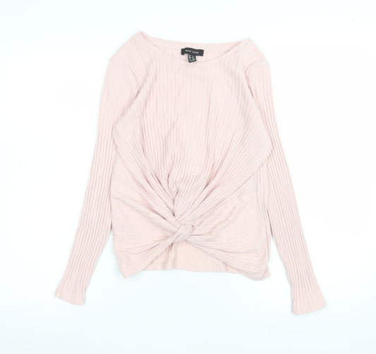 New Look Women’s Pink Long Sleeve Knot Front Ribbed Blouse UK 6