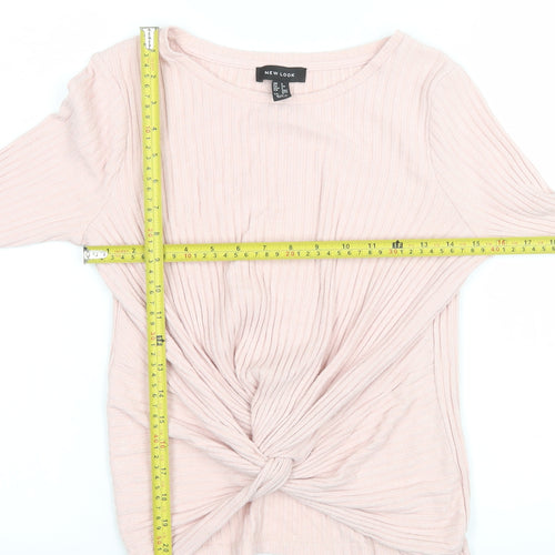 New Look Women’s Pink Long Sleeve Knot Front Ribbed Blouse UK 6