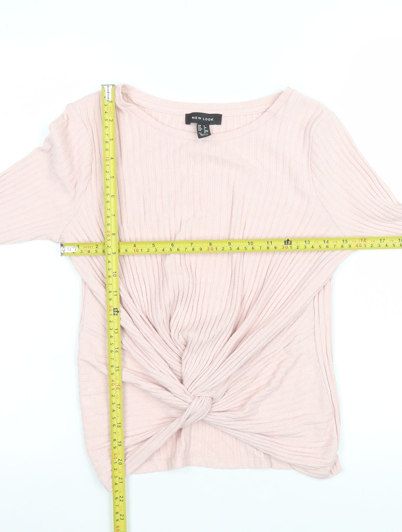 New Look Women’s Pink Long Sleeve Knot Front Ribbed Blouse UK 6