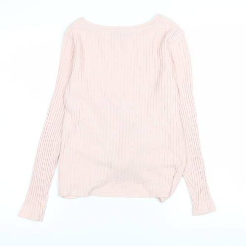 New Look Women’s Pink Long Sleeve Knot Front Ribbed Blouse UK 6