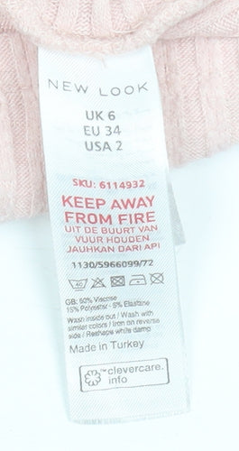 New Look Women’s Pink Long Sleeve Knot Front Ribbed Blouse UK 6