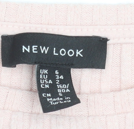 New Look Women’s Pink Long Sleeve Knot Front Ribbed Blouse UK 6