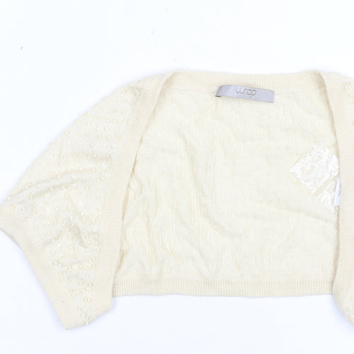 Wrap Women's Ivory Beaded Shrug UK 12 Silk Cashmere Knit