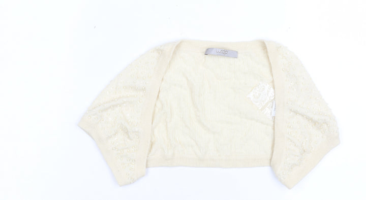 Wrap Women's Ivory Beaded Shrug UK 12 Silk Cashmere Knit