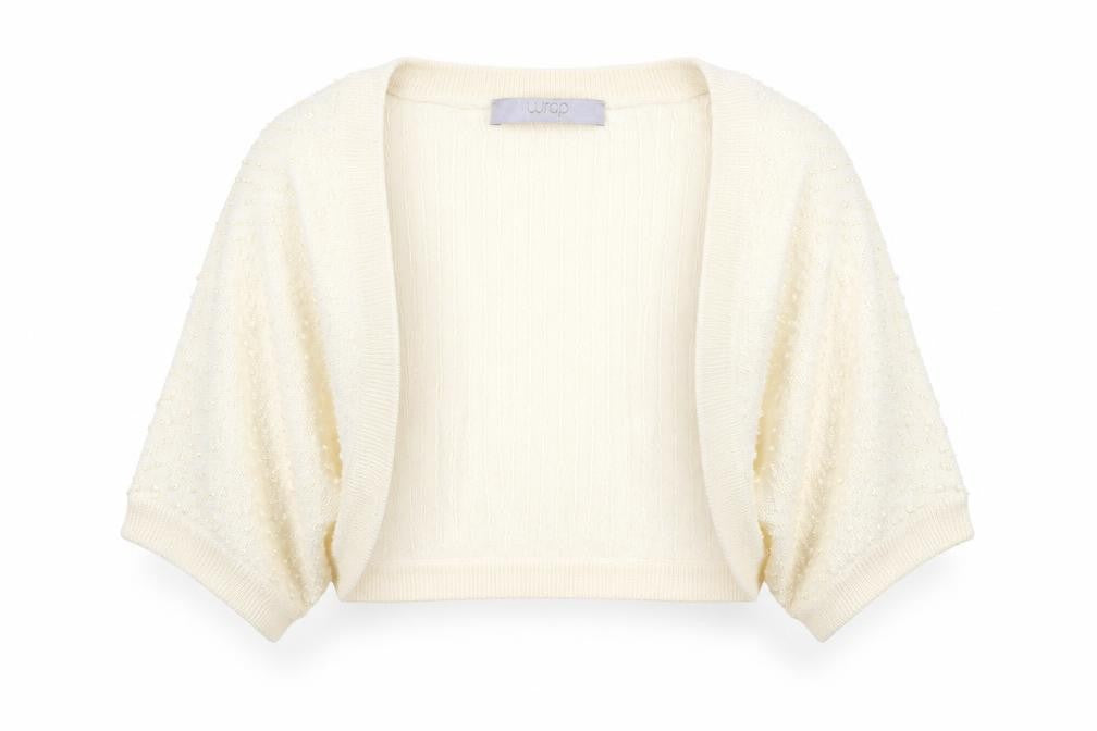 Wrap Women's Ivory Beaded Shrug UK 12 Silk Cashmere Knit