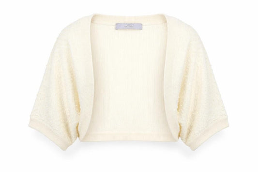 Front view of Wrap Women's Ivory Beaded Shrug UK 12 Silk Cashmere Knit