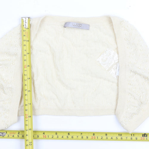 Wrap Women's Ivory Beaded Shrug UK 12 Silk Cashmere Knit