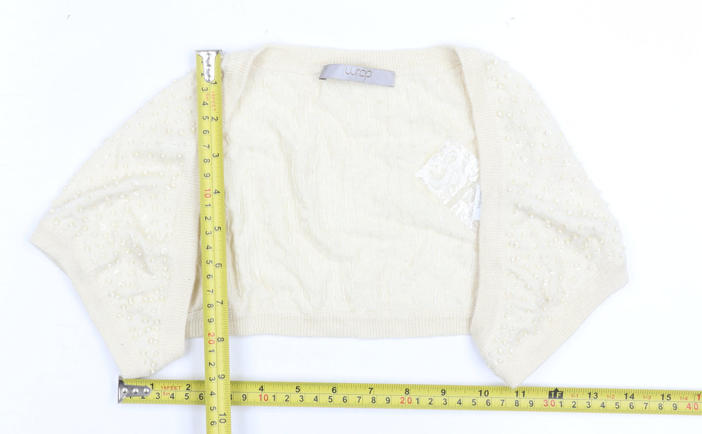 Wrap Women's Ivory Beaded Shrug UK 12 Silk Cashmere Knit