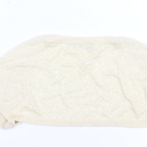 Wrap Women's Ivory Beaded Shrug UK 12 Silk Cashmere Knit