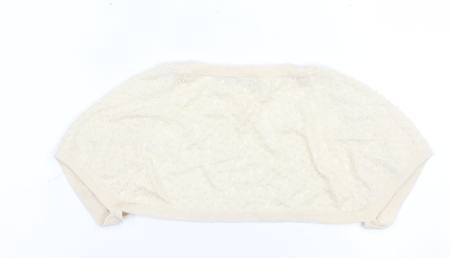 Wrap Women's Ivory Beaded Shrug UK 12 Silk Cashmere Knit