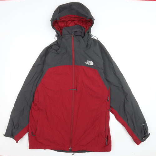 The North Face Men's Red Grey Waterproof Hooded Parka Jacket M