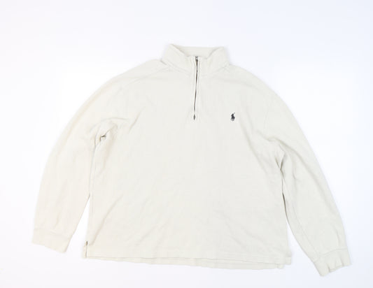 Ralph Lauren Men's Beige Cotton 1/4 Zip Sweatshirt Size L