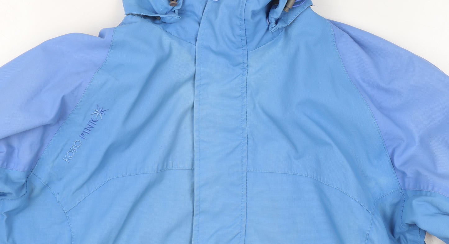 Koko Pink Women’s Blue Hooded Waterproof Windproof Parka Jacket Size 12