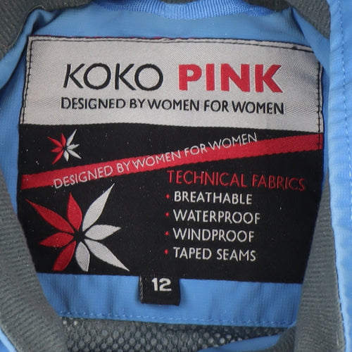Koko Pink Women’s Blue Hooded Waterproof Windproof Parka Jacket Size 12