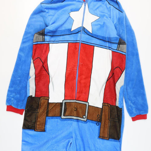Marvel Captain America Men's Blue Fleece Hooded Onesie XXL