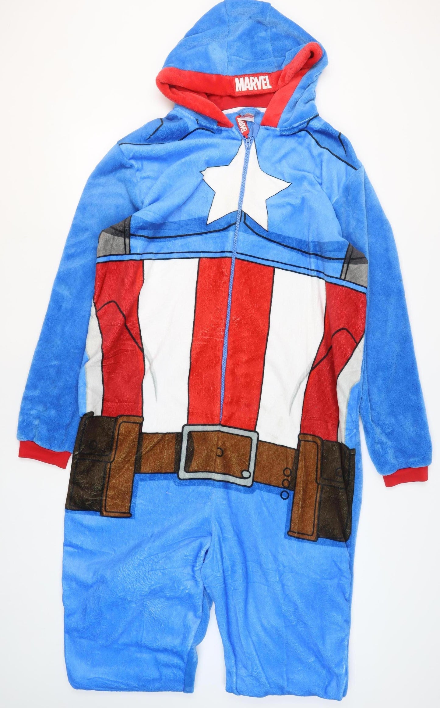 Marvel Captain America Men's Blue Fleece Hooded Onesie XXL