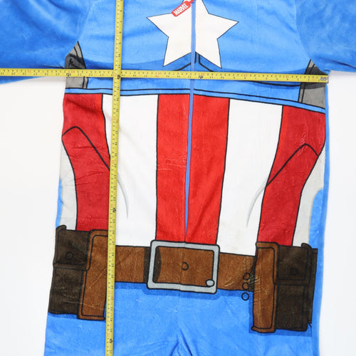Marvel Captain America Men's Blue Fleece Hooded Onesie XXL