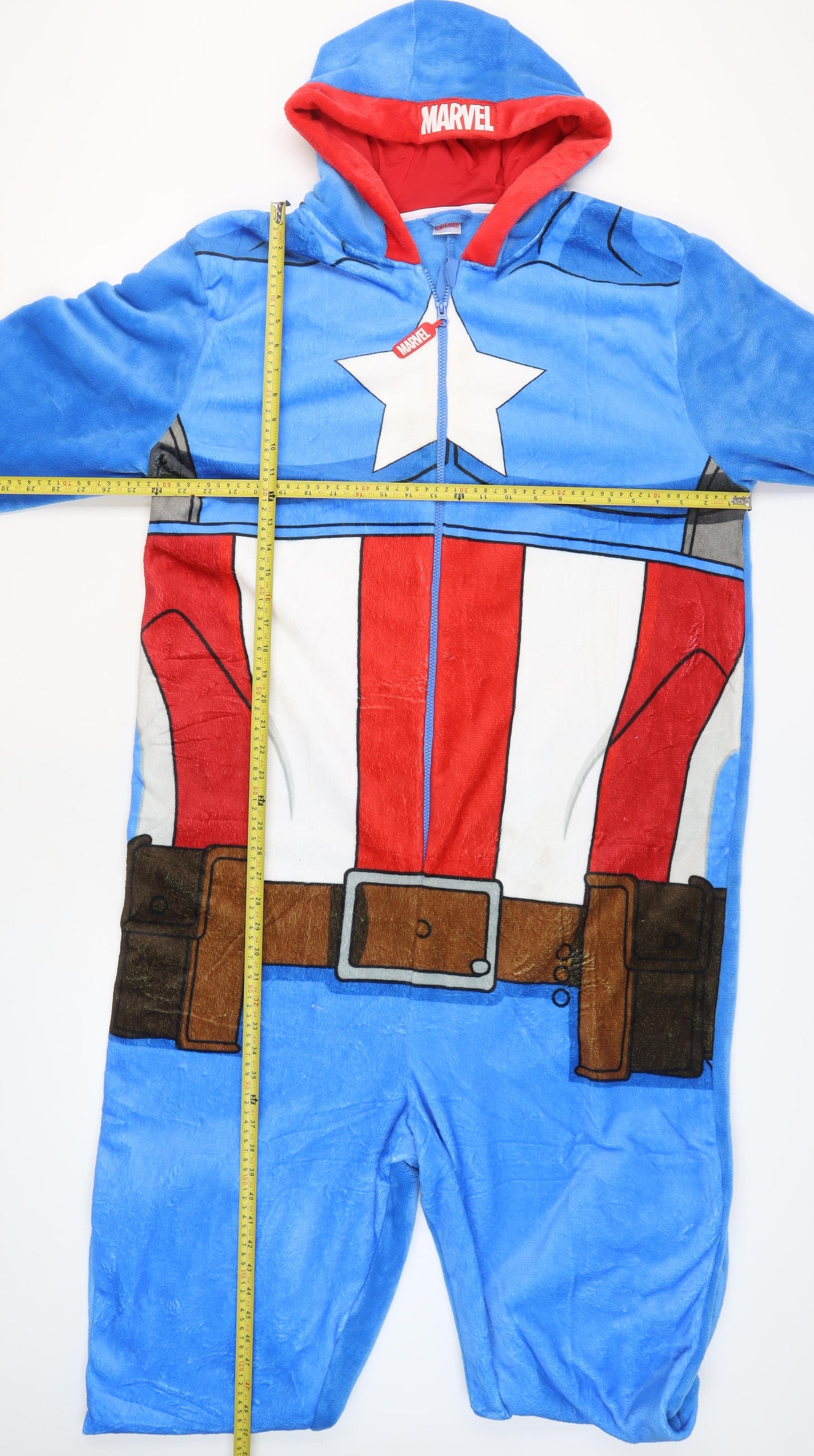 Marvel Captain America Men's Blue Fleece Hooded Onesie XXL