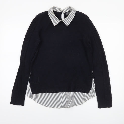 Papaya Women’s Black Collared Knit Jumper Size 10 Long Sleeve Workwear