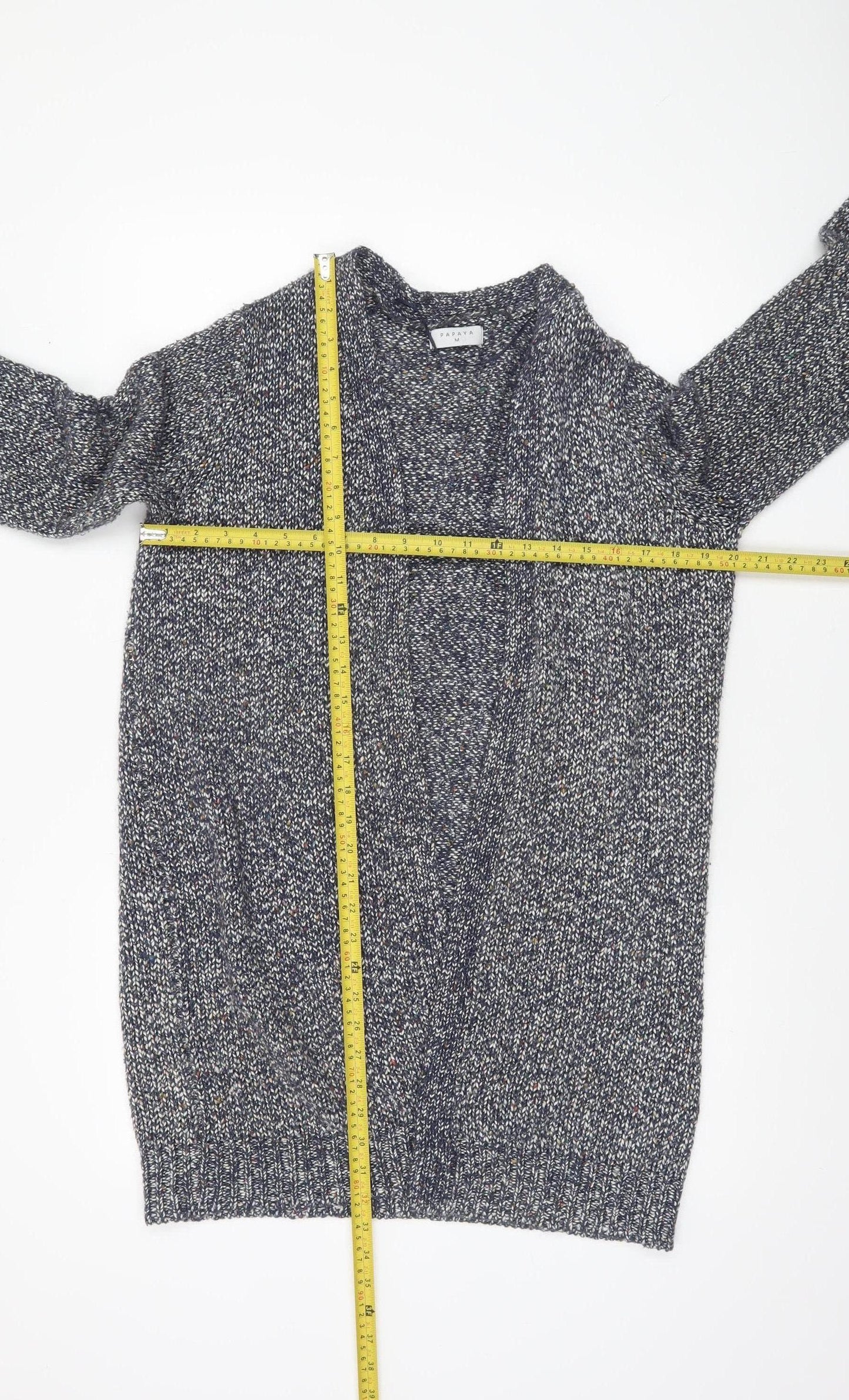 Papaya Women’s Grey Chunky-Knit Open Cardigan Medium Relaxed Fit