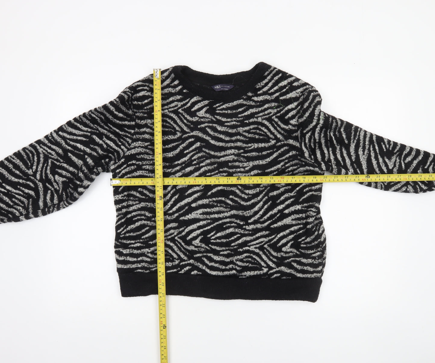 Marks and Spencer Women's Black Zebra Knit Jumper Size S