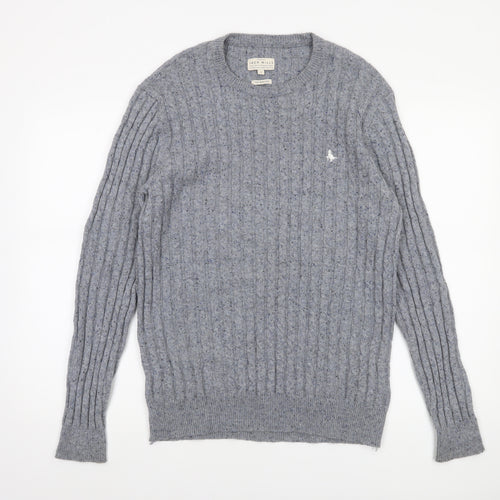 Jack Wills Mens Grey Cable-Knit Wool Cotton Jumper M