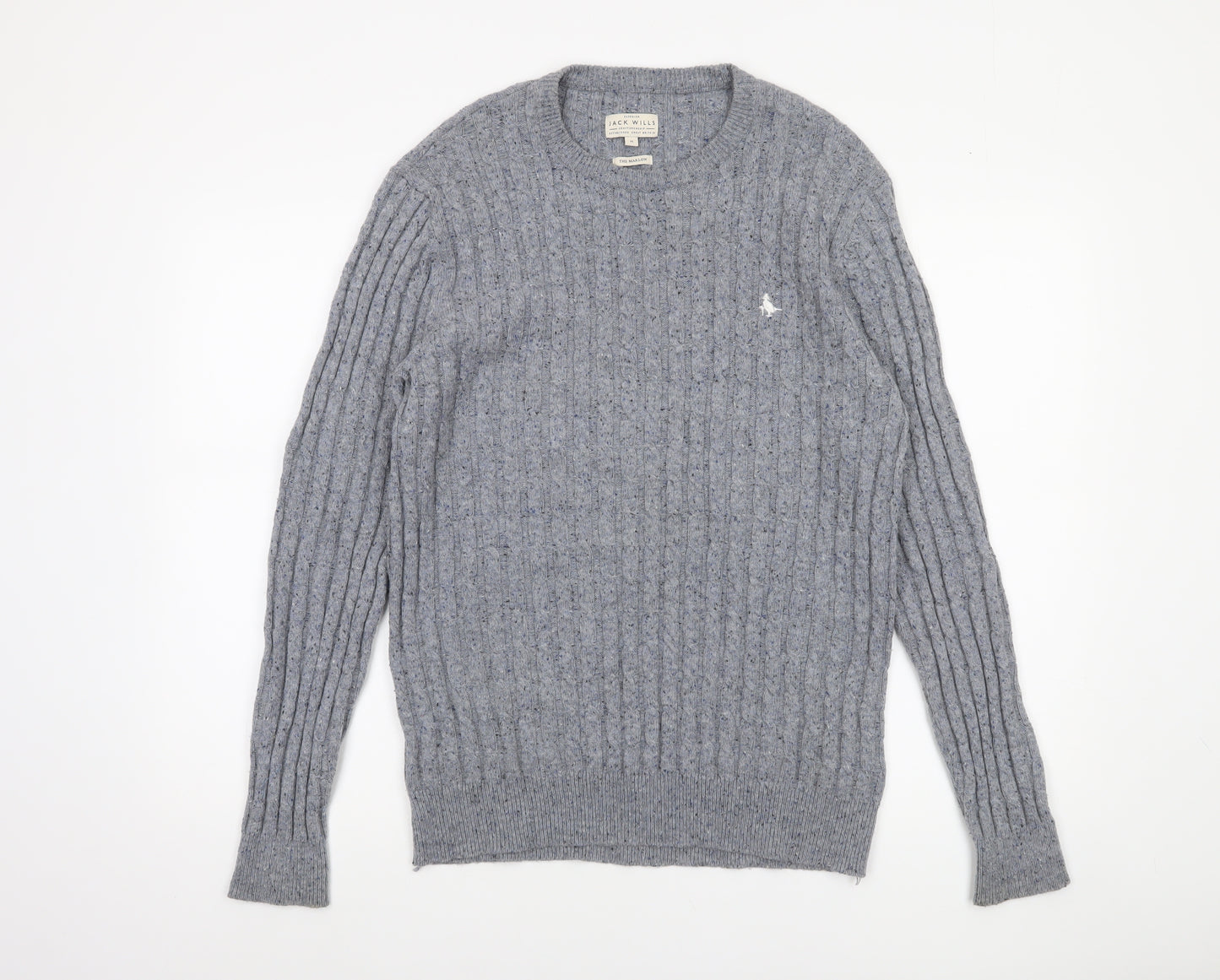 Jack Wills Mens Grey Cable-Knit Wool Cotton Jumper M