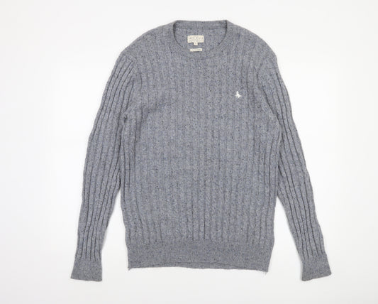 Jack Wills Mens Grey Cable-Knit Wool Cotton Jumper M