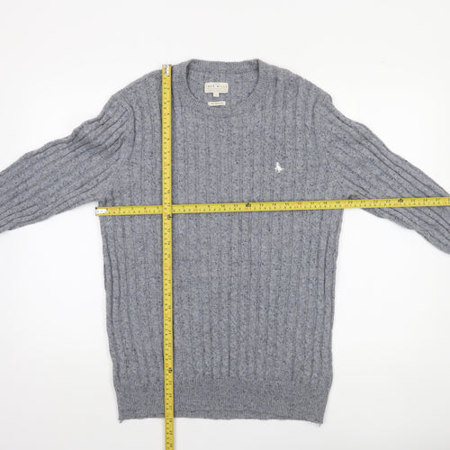 Jack Wills Mens Grey Cable-Knit Wool Cotton Jumper M