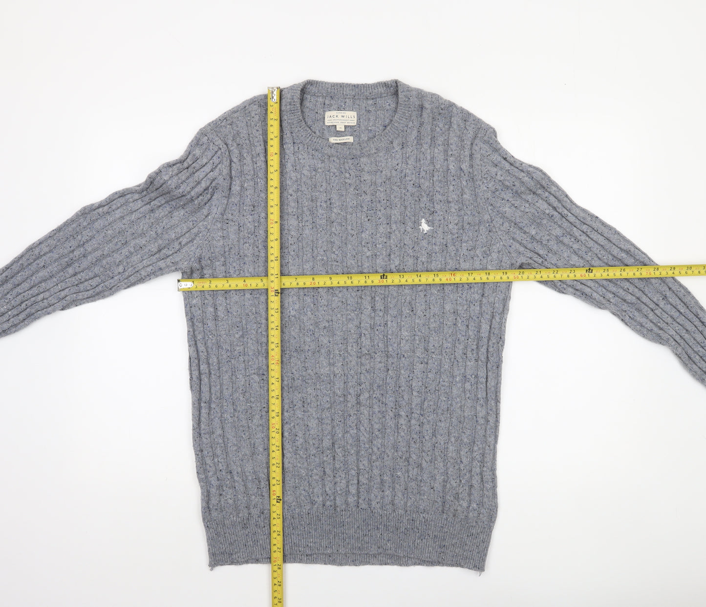 Jack Wills Mens Grey Cable-Knit Wool Cotton Jumper M