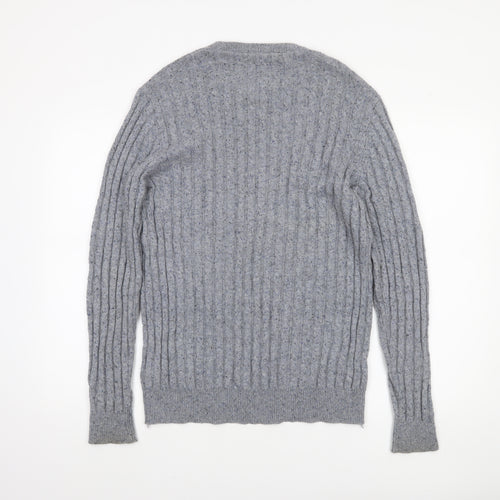 Jack Wills Mens Grey Cable-Knit Wool Cotton Jumper M