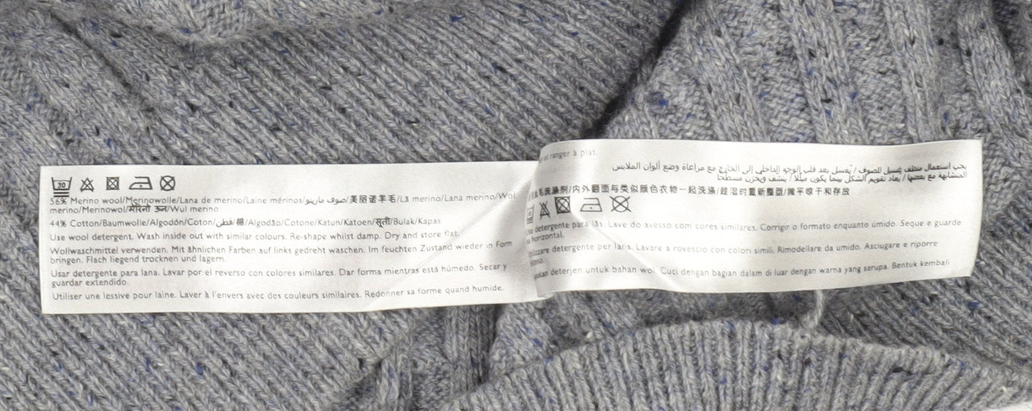 Jack Wills Mens Grey Cable-Knit Wool Cotton Jumper M
