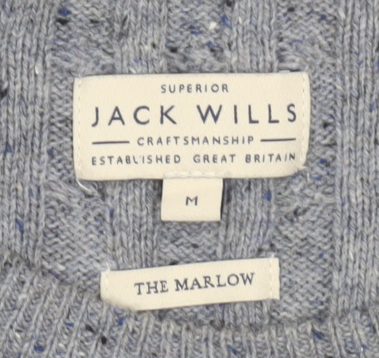 Jack Wills Mens Grey Cable-Knit Wool Cotton Jumper M