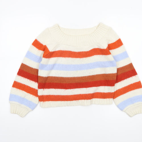 Miss Selfridge Women Cream Multicoloured Striped Pullover Jumper UK 4 Acrylic Blend