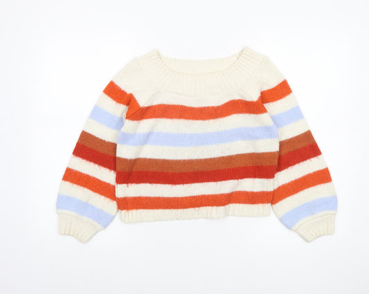 Miss Selfridge Women Cream Multicoloured Striped Pullover Jumper UK 4 Acrylic Blend