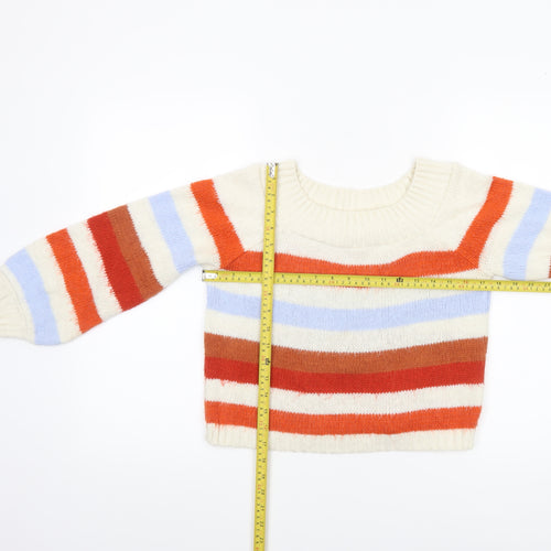 Miss Selfridge Women Cream Multicoloured Striped Pullover Jumper UK 4 Acrylic Blend