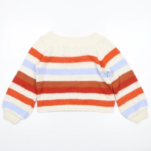 Miss Selfridge Women Cream Multicoloured Striped Pullover Jumper UK 4 Acrylic Blend