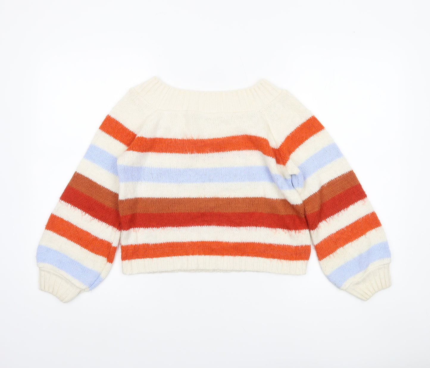 Miss Selfridge Women Cream Multicoloured Striped Pullover Jumper UK 4 Acrylic Blend