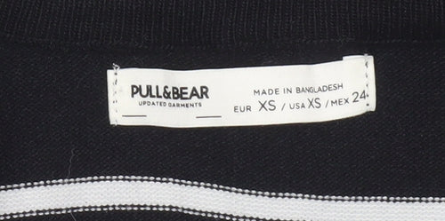 Pull&Bear Womens Black Striped Cropped Knit T-Shirt XS
