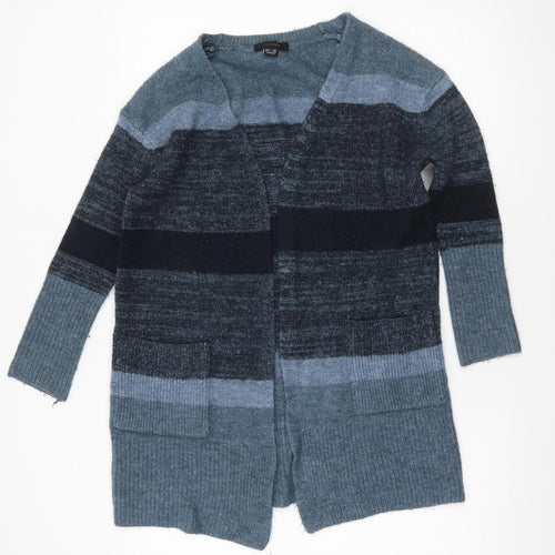 Atmosphere Women's Blue Striped Knit Long Sleeve Open Cardigan Size 6