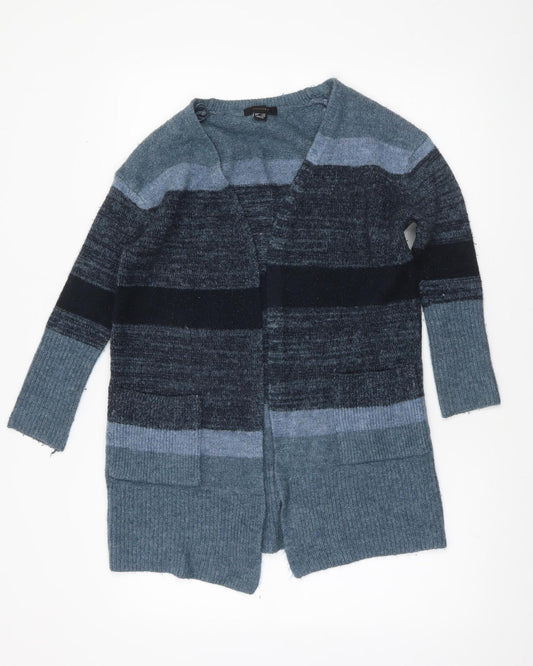 Atmosphere Women's Blue Striped Knit Long Sleeve Open Cardigan Size 6