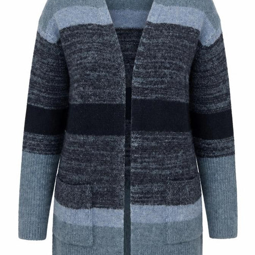 Atmosphere Women's Blue Striped Knit Long Sleeve Open Cardigan Size 6