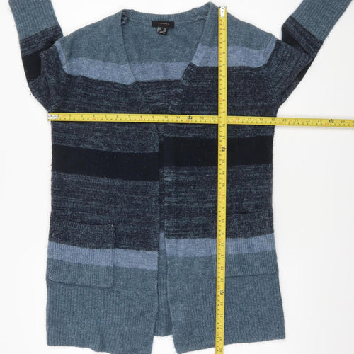 Atmosphere Women's Blue Striped Knit Long Sleeve Open Cardigan Size 6