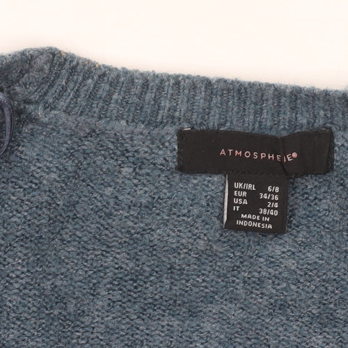Atmosphere Women's Blue Striped Knit Long Sleeve Open Cardigan Size 6
